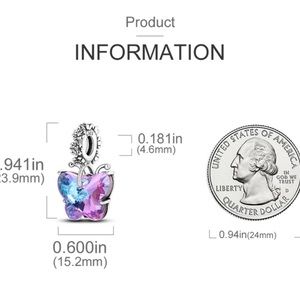 925 sterling silver Sparkling Stone Butterfly Flower Dangle Charm fit MULA